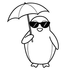 Penguin in Sunglasses with Umbrella – Vector Art Illustration