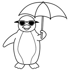 Penguin in Sunglasses with Umbrella – Vector Art Illustration