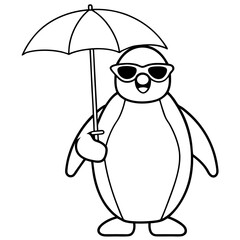 Penguin in Sunglasses with Umbrella – Vector Art Illustration