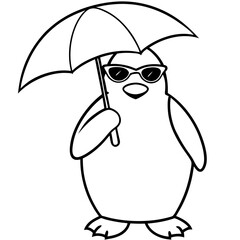Penguin in Sunglasses with Umbrella – Vector Art Illustration