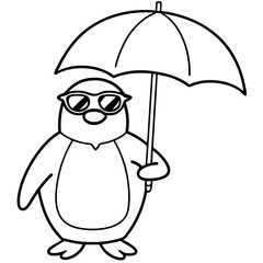 Penguin in Sunglasses with Umbrella – Vector Art Illustration