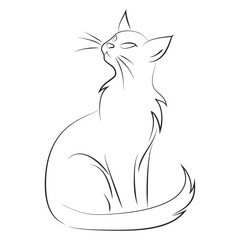 Black line art cat illustration on white background. Hand drawing outline graphic. Simple sketch.