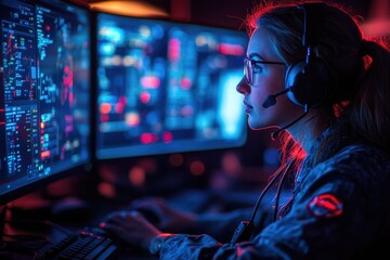 Calm under pressure: portrait a 911 operator at work, their unwavering focus, composure while managing urgent calls, embodying essential qualities of reliability, resilience in crisis management.