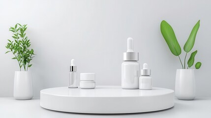 3d Mock up Glossy white podium with medical tools and health elements Pedestal stage for healthcare product presentation Clinical scene for advertising Sale promotion background