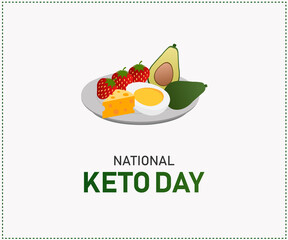 National Keto Day. 5 January. Template for background with banner, poster  card and flat illustration.  Foods good for the ketogenic diet drawing. Jpeg format.	