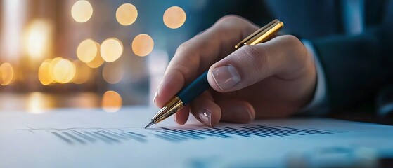 Close-up of a person signing a document with a pen, business and formal agreement concept.
