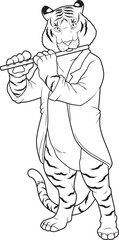 Tiger Musician Flute Music Animal Vector Graphic Art Illustration