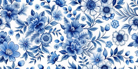 Blue and White Floral Pattern, Watercolor, Hand-painted, Chinaware, Floral Design, floral pattern, blue and white