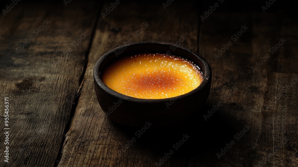 Poster Creamy Flan Dessert in a Rustic Bowl