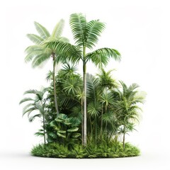 Obraz premium a 3D coconut tree with a climbing vine, mixed vegetation, green fronds and vine, isolated on white background
