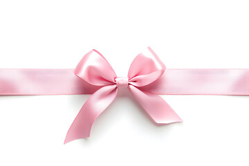 Pink satin ribbon with bow isoloted on white background