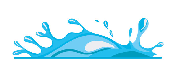 Flat vector illustration of a blue water splash with waves The splash and waves are depicted in a clean and simple design style showcasing the dynamic movements of water droplets