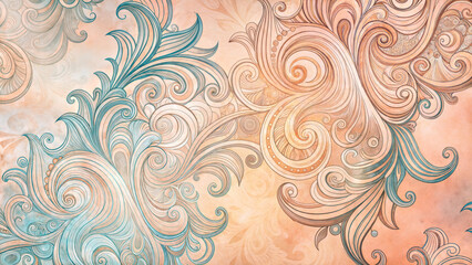 Delicate wallpaper in pastel colors with a swirl pattern, soft pink and turquoise colors, earth tone