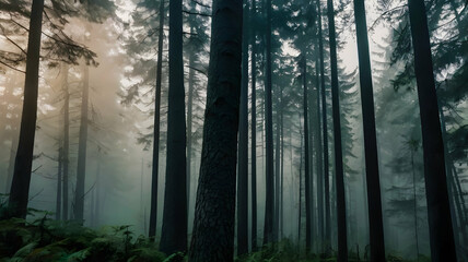 "Foggy Morning Path in a Misty Forest"
