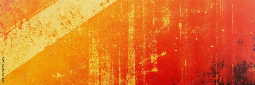 Wall mural Abstract poster background featuring retro film noise effect with warm tones of orange and red