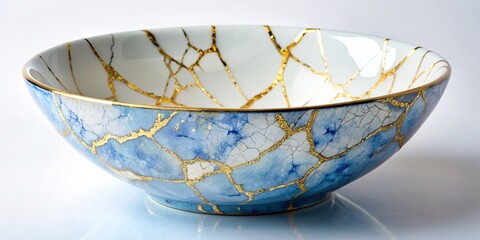Ceramic Bowl with Blue and Gold Crackle Glaze, Ceramics, Bowl, Blue, Gold, Crackle Glaze