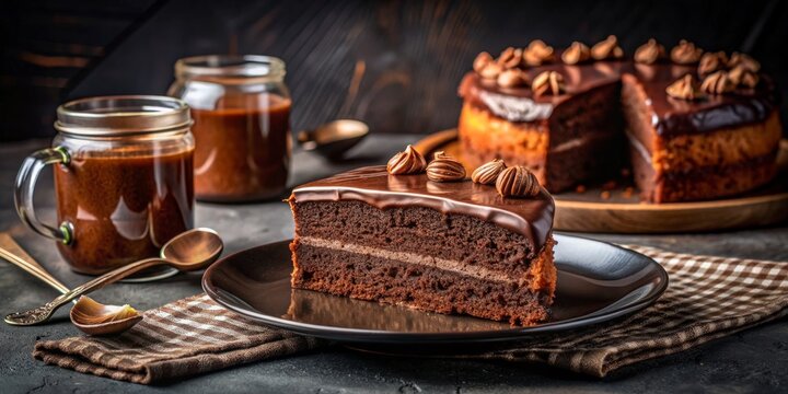 Chocolate Cake with Coffee and Hazelnut Topping, Dessert , Chocolate , Cake , Hazelnut
