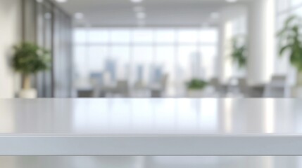 White Tabletop in Blurred Office Background