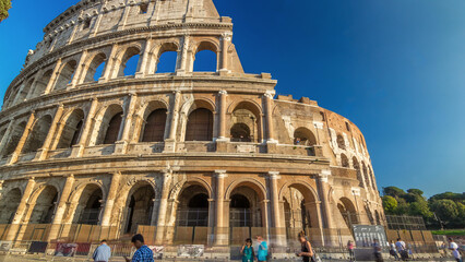 Obraz premium The Colosseum or Coliseum timelapse hyperlapse, also known as the Flavian Amphitheatre in Rome, Italy