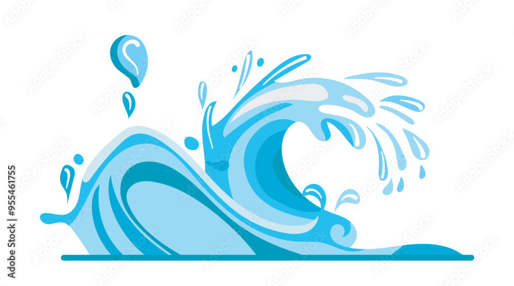 Fototapete flat vector illustration of an ocean wave in shades of blue the wave seems to rise and crash creatin