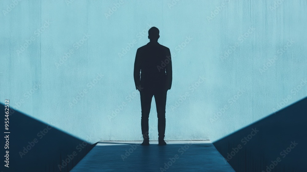 Canvas Prints a person standing on a bridge, half in shadow, half in light, symbolizing the transition from depres