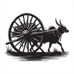 Fototapeta premium bullock cart wheel silhouette vector With White Background 