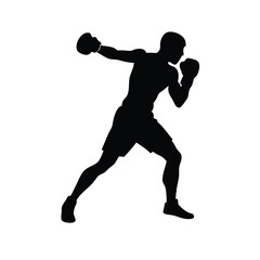 Obraz premium male boxing player pose vector silhouette, isolated white background 