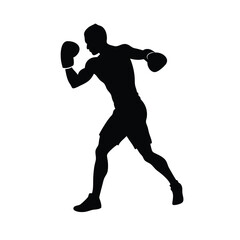 Obraz premium male boxing player pose vector silhouette, isolated white background