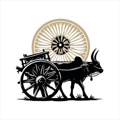 Fototapeta premium bullock cart wheel silhouette vector With White Background 