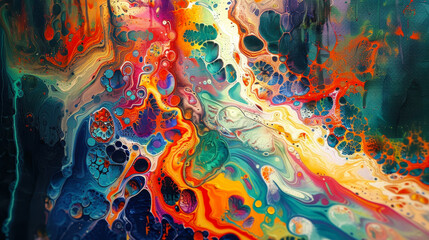 Vibrant Abstract Painting with Melted Color Patterns and Organic Fluid Shapes, Energetic and Colorful Concept Art for Modern Interiors