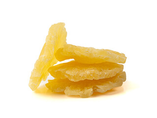 Dry Pineapple Rings Isolated, Candy Pineapples, Dehydrated Yellow Sugar Fruit, Candied Fruits Circles