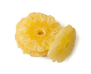 Dry Pineapple Rings Isolated, Candy Pineapples, Dehydrated Yellow Sugar Fruit, Candied Fruits Circles