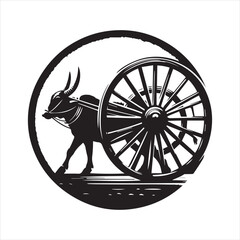 Fototapeta premium bullock cart wheel silhouette vector With White Background 