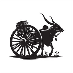 Fototapeta premium bullock cart wheel silhouette vector With White Background 
