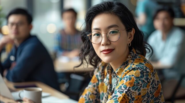 Image of a young, confident businesswoman at her desk preparing for a meeting with her diverse team - Powered by Adobe