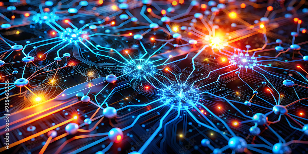 Poster neural network abstract: a mesmerizing abstract rendering of a neural network, showcasing the interc