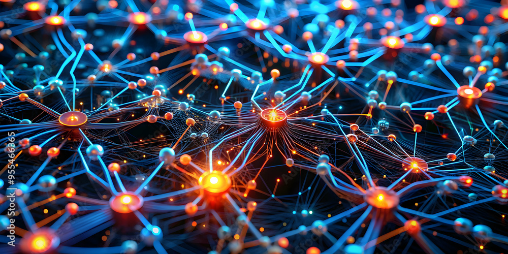 Poster neural network abstract: a mesmerizing abstract rendering of a neural network, showcasing the interc