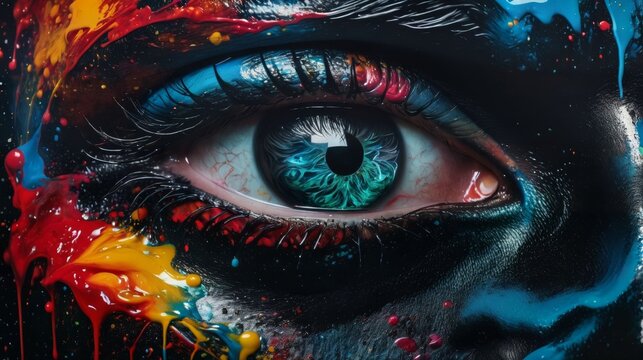 Close-Up of Persons Face With Painted Eye