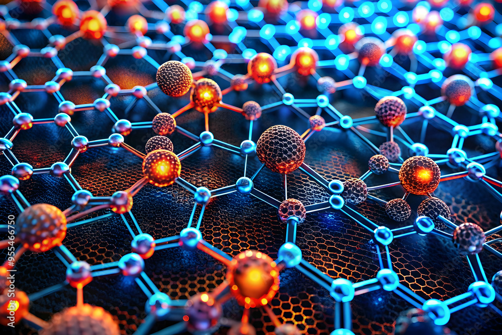 Poster quantum network flow: a mesmerizing 3d render of interconnected nodes pulsing with energy, symbolizi