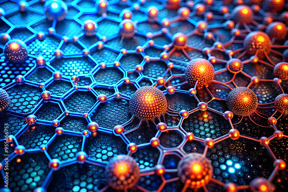 Poster quantum network flow: a mesmerizing 3d render of interconnected nodes pulsing with energy, symbolizi