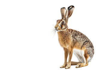 Obraz premium Alert Brown Hare Standing Tall on Transparent Background PNG