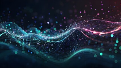 Digital Wave with Dots and Particles, Abstract Dynamic Wave Background, Technology or Science Banner"