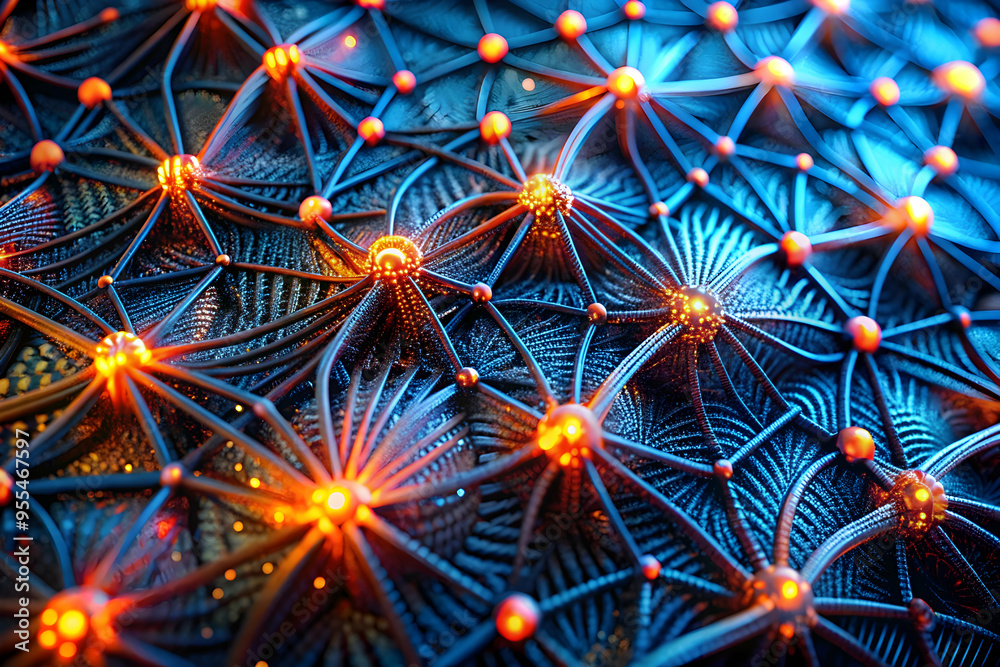 Poster neural network glow: a vibrant, intricate 3d render of a neural network ablaze with energy, symboliz