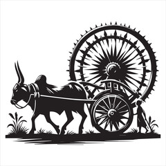 Fototapeta premium bullock cart wheel silhouette vector With White Background 