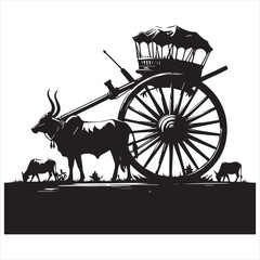Fototapeta premium bullock cart wheel silhouette vector With White Background 