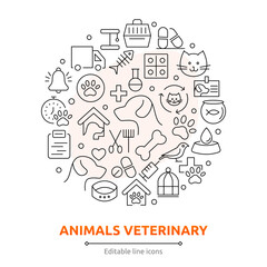 Veterinary, pet, vet, pet shop, dog care, training, cat, food line icons set collection. Outline icon collection. Pets line icons. Vaccine, pet care, and dog paw. Animal editable stroke icon set.