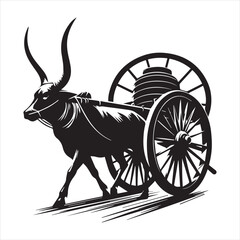 Fototapeta premium bullock cart wheel silhouette vector With White Background 
