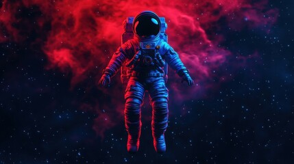 Fototapeta premium Spacesuit with Halloween decorations, floating in a dark galaxy, 3D illustration