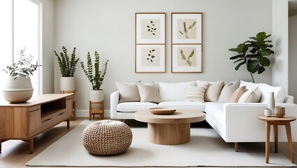 Neutral and Organic Living Room with Mid-Century Modern Influences