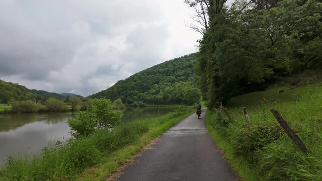 Riding Bikes in the Doubs Valley in France in Summer